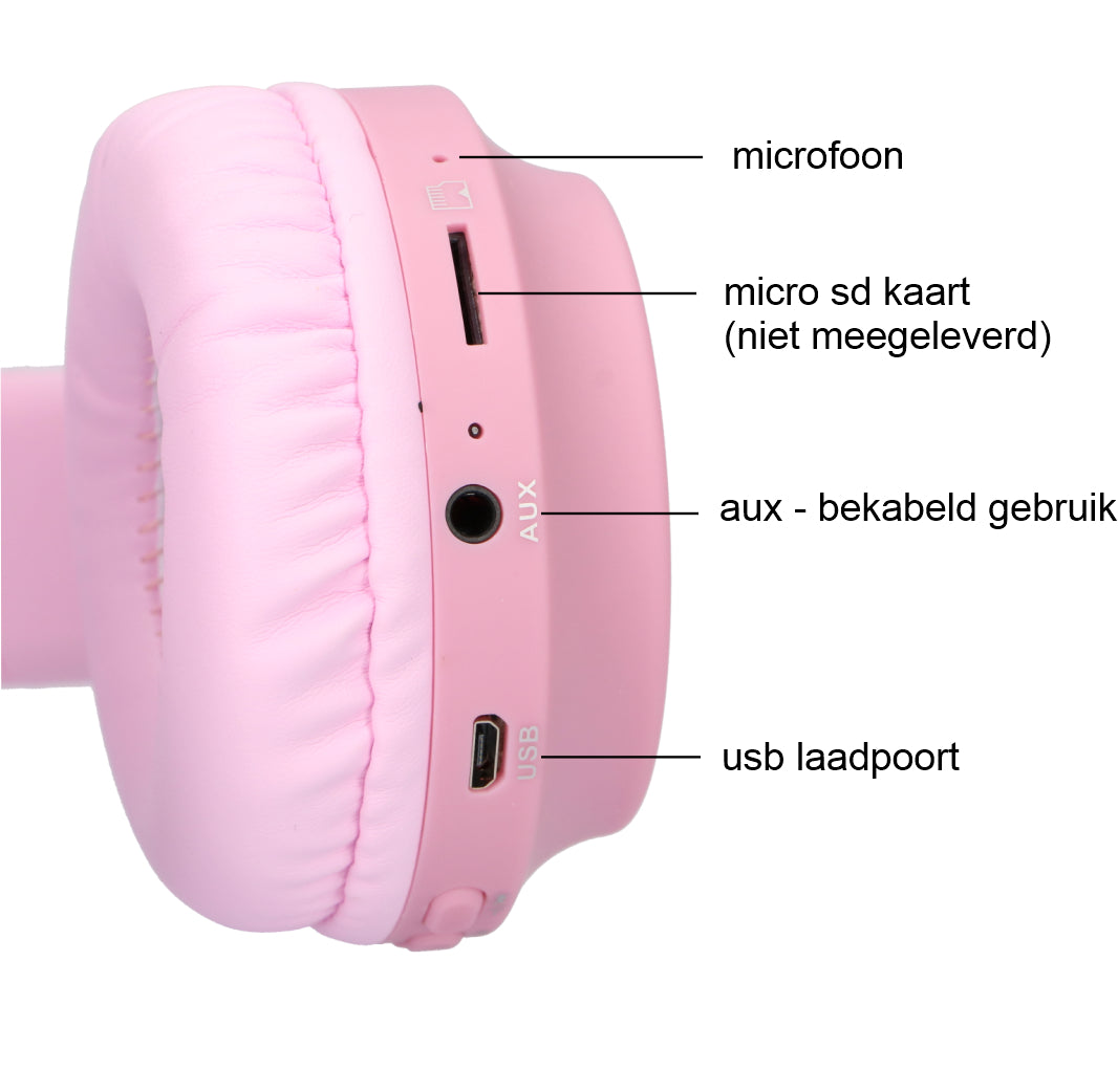 De volgende openbaring extase Megoo draadloze kinder koptelefoon met led katoortjes roze