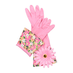 Huishoudhandschoenen fantasie roze met bloem - moederdag cadeau