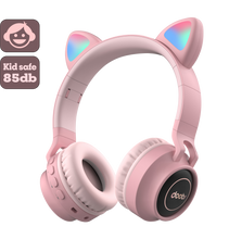 Afbeelding in Gallery-weergave laden, doobs draadloze kinder koptelefoon met led katoortjes roze - 85 Db VOLUME BEGRENZING
