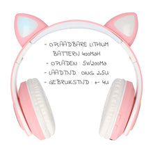 Afbeelding in Gallery-weergave laden, Megoo draadloze kinder koptelefoon kitty cat met led katoortjes roze