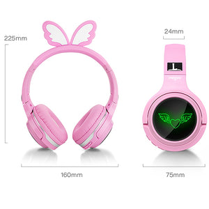Koptelefoon voor kinderen met engelen vleugels - roze - draadloos - Bluetooth