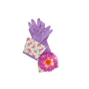 huishoud handschoenen paars met bloem