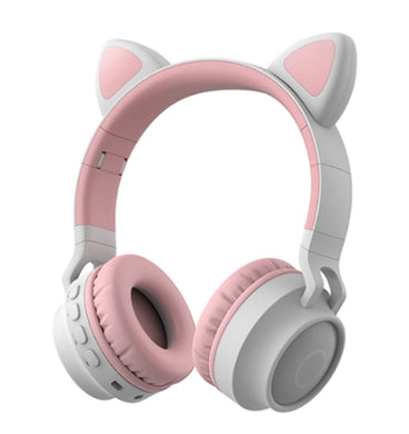 child headphones with cat ear led grey-pink