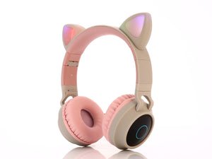 megoo kinder koptelefoon met katoor led licht grijs - roze