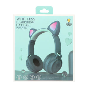 Megoo Kinder hoofdtelefoon - koptelefoon Bluetooth met led kattenoortjes miauw blauw - petrol