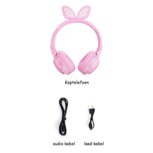 Koptelefoon voor kinderen met engelen vleugels - roze - draadloos - Bluetooth